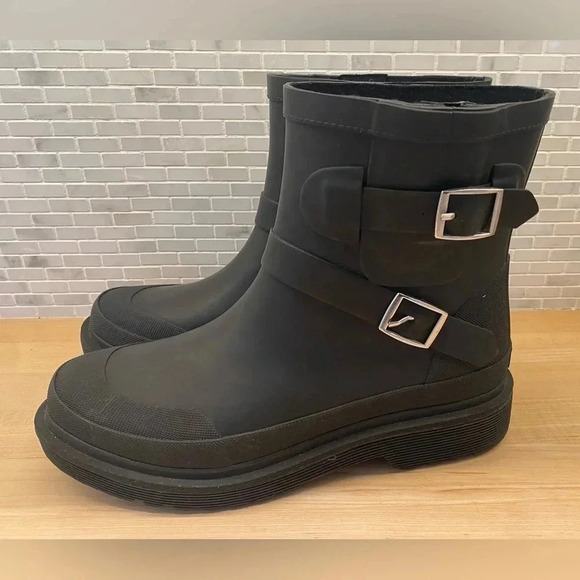 Chooka Quality Waterproof Black Pullon Damascus Moto Mid Rain Boot Womens 10 NEW - Picture 3 of 11